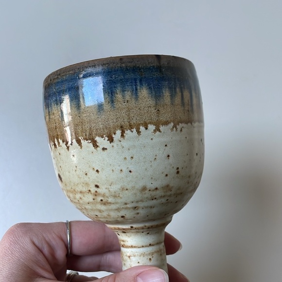Studio Art Pottery Goblet Signed Ceramic Chalice Cup Wine Artsy Earthy Boho Clay - Picture 4 of 10